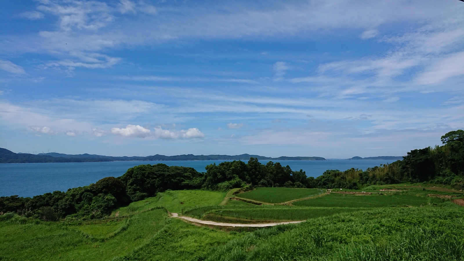 向津具半島の棚田と油谷湾を望む風景